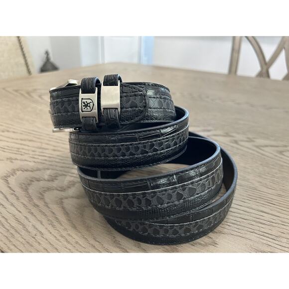 STACY ADAMS Men Belt 6-127 Black Crocodile Lizard Snake Embossed Leather Size 58 - Picture 4 of 5